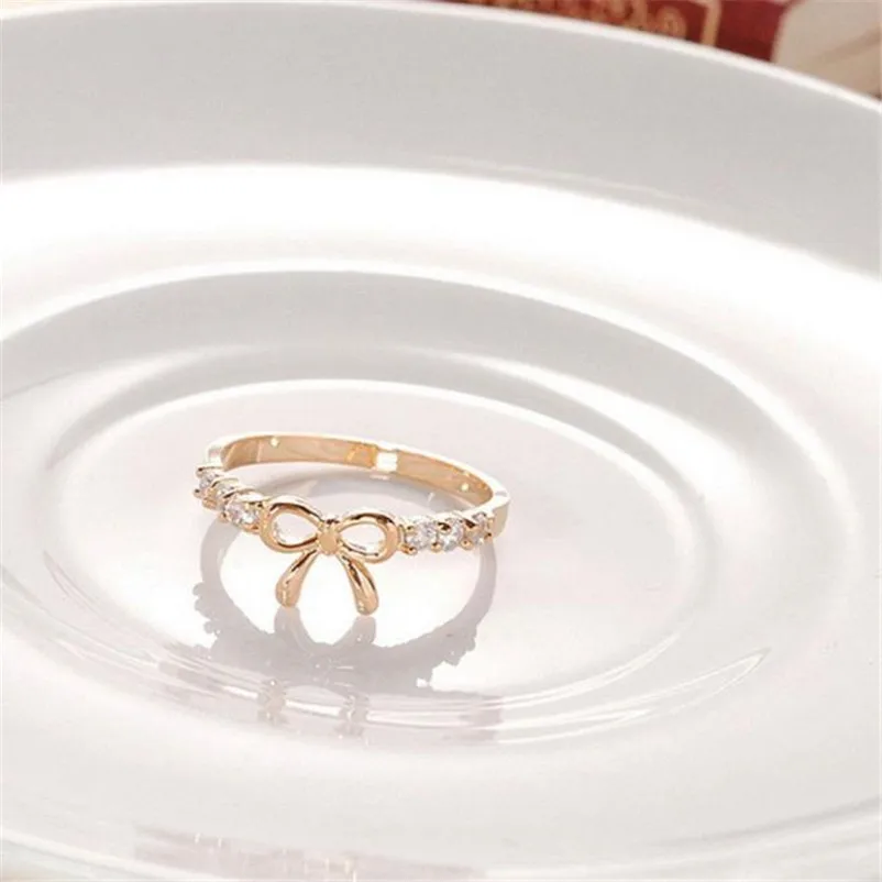 2018 New Arrival Design Jewelry Simple Crystal Bow Ring Fashion Wedding Rings for women Ring Set Anneau Y11#N (5)