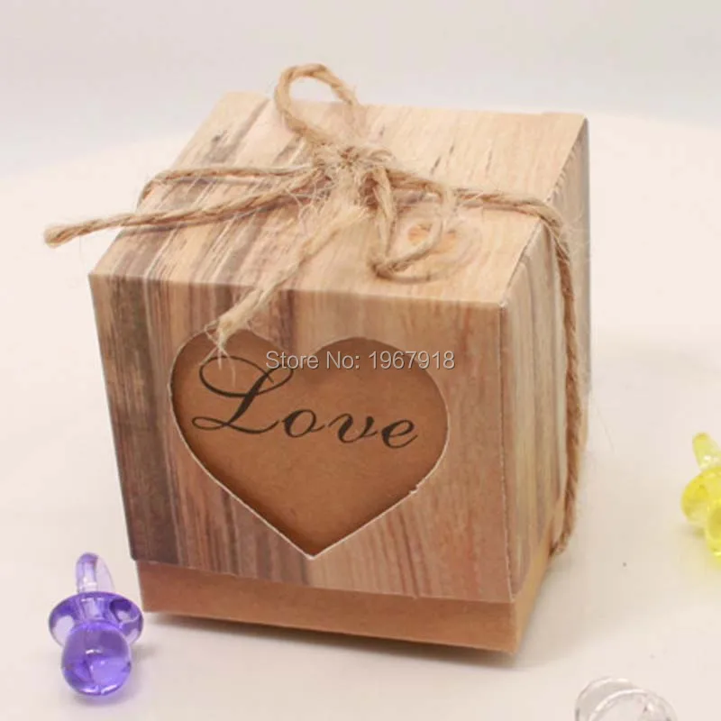 Nature Kraft Paper Candy Box Love Weddding Favor Boxes Rustic Lace Print Gift Box Wedding Decoration Mariage Vintage (5)