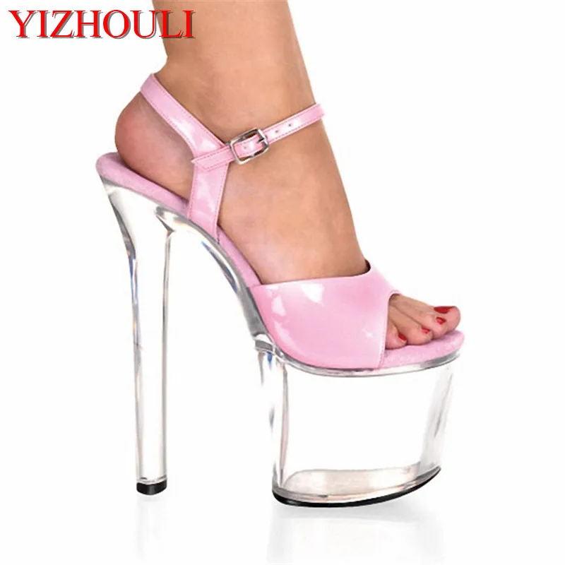

2018 fashion high heels transparent crystal shoes sandals wedding shoes back strap stripper High Heels 20cm