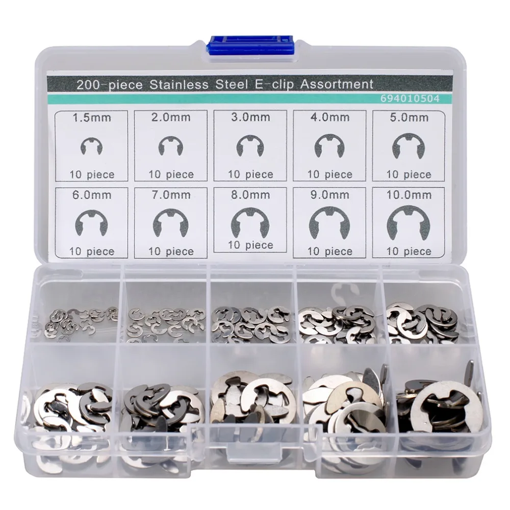200pcs Stainless Steel E clip Assortment 1.5 2 3 4 5 6 7 8 9 10 mm