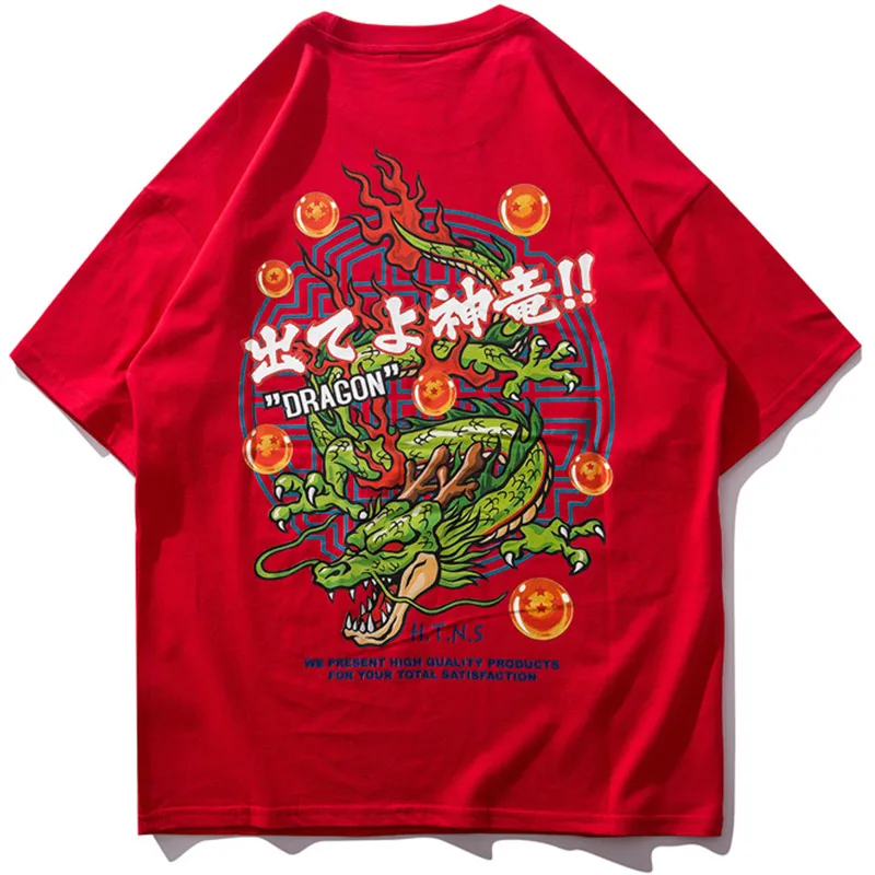 Aolamegs футболка мужская с принтом японского дракона, мужские футболки с круглым вырезом, модная футболка в стиле хип-хоп, уличная пара тройников, уличная одежда - Цвет: Red