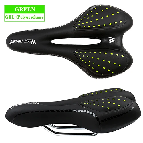 Green WEST BIKING, велосипедное седло, дышащая, из искусственной кожи, с полой подушкой, комфортное, шоссейное, MTB, велосипедное седло, гелевое+ полиуретановое, противоударное - Цвет: Green