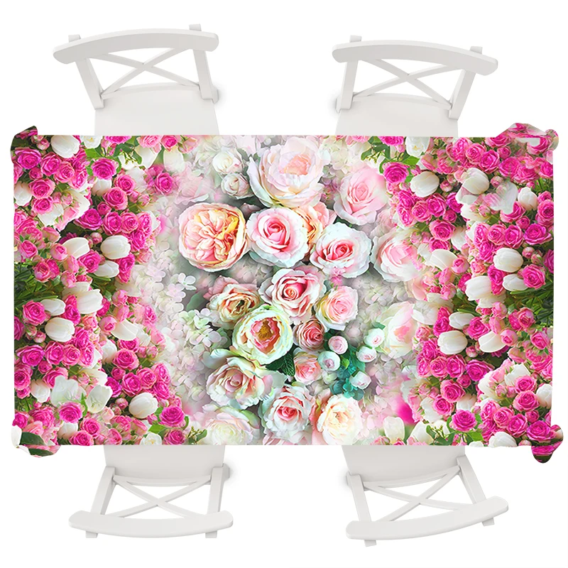 

145*145 Round Tablecloth Pink Rose Wedding Table Cloth 140x220cm Rectangular Tablecloth Waterproof Table Cover Hotel Home Decor
