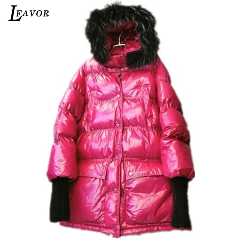 2018 Lâche Fourrure Long Veste Black 436 Et D'hiver Chaud Réel Femme Épais Manteau Nouveau Red De Col Hiver green rose Femmes Lumineux Coréenne Parka Coton wE8zq4