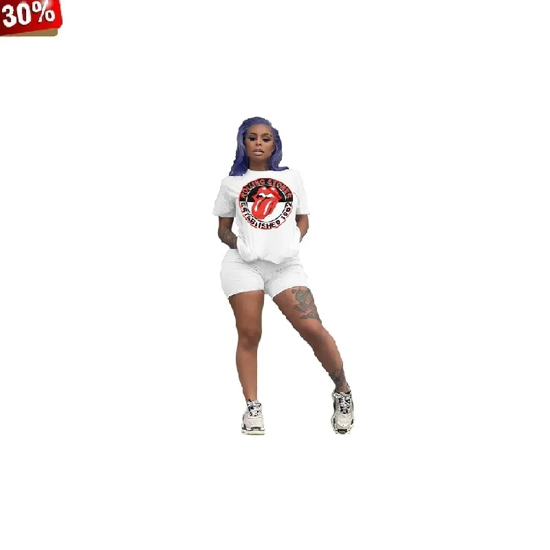 

Two Piece Short Set for Women Biker Shorts Sets Casual 2pcs Tracksuit Summer Fashion Tops Short Pants Women Plus Size Outfit