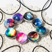 LIEBE ENGEL Doppel-Seite Galaxy Stern Leucht Cabochon Glas Anhänger Halsketten Schmuck Frauen Schwarz Gewachst Gewinde Halsketten