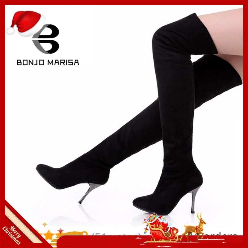 BONJOMARISA New Over The Knee High Boots Women Big Size 34-43 Thigh High Boots Female Sexy High Thin Heel Dress Shoes Woman