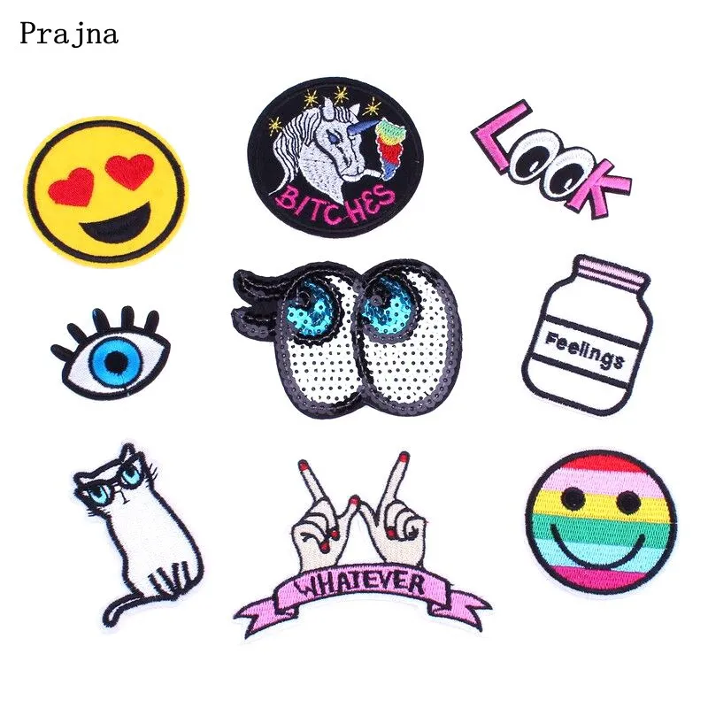 

Prajna Anime Rainbow Cat Eye Emoji Patch Iron On Cartoon Patches For Clothes Jacket DIY Kids Cute Embroidered Patches Stickers