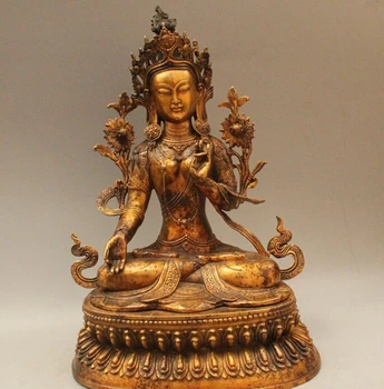 

wholesale factory 17" China Chinese Buddhism Gild Bronze Seat White Tara Goddess Buddha Statue AE1024 AB1025