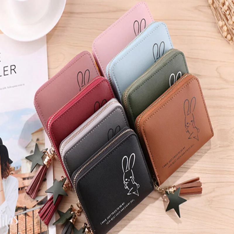 

Zipper Coin Short Purses Women Credit Card Holder Ladies Small Wallet Cute Rabbit Pouch Girl Wallet PU Leather Clutch Money Bag
