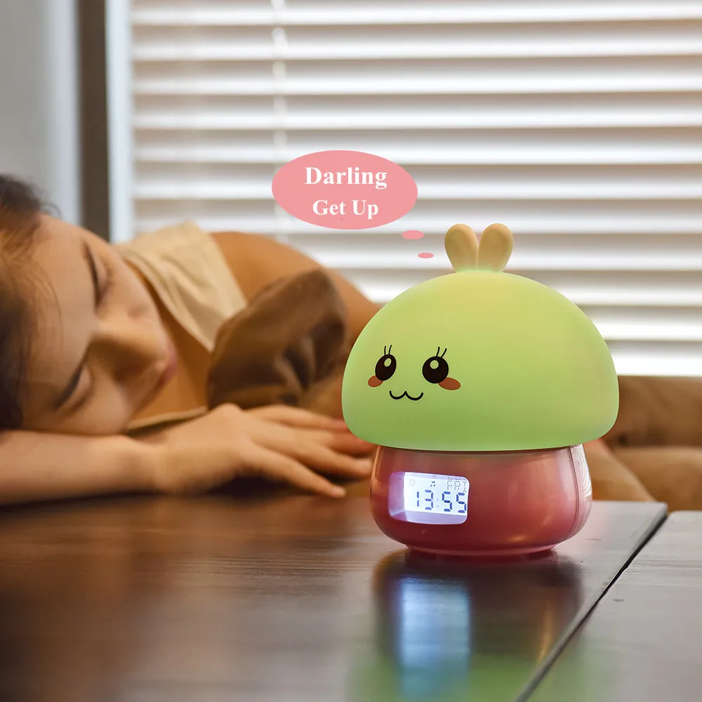 SuperNight 2 in 1 Rabbit LED Night Light with Alarm Clock Remote Touch Sensor Colorful USB Silicone Children Kids Bedside Lamp (4)