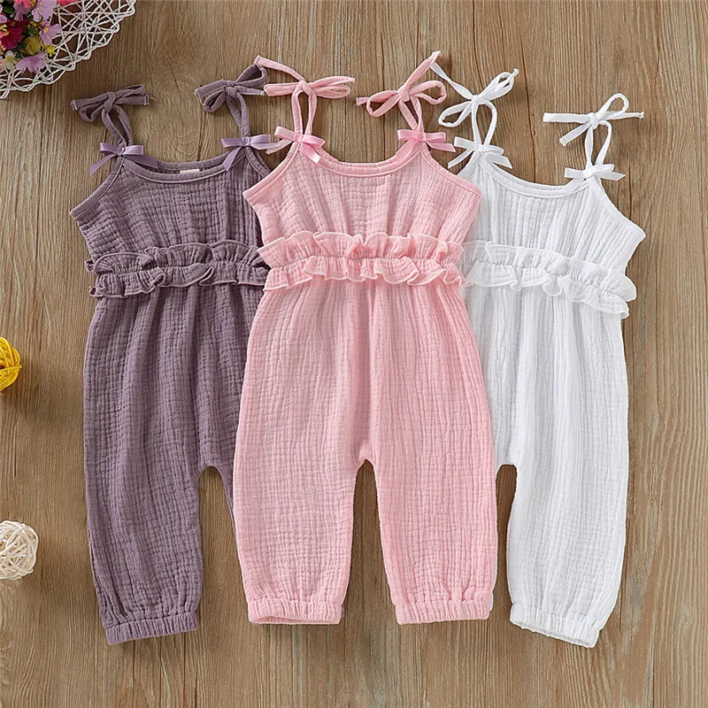 

PUDCOCO Newborn Infant Baby Kids Girl Cotton Sleeveless Solid Romper Jumpsuit Outfit Clothes