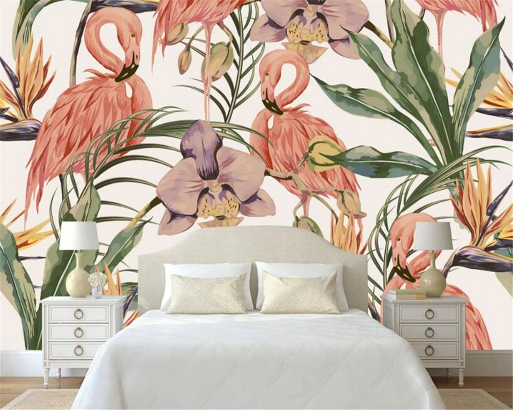 Современная мода классические обои простые ручная роспись тропический лес Фламинго обои фрески фон Beibehang