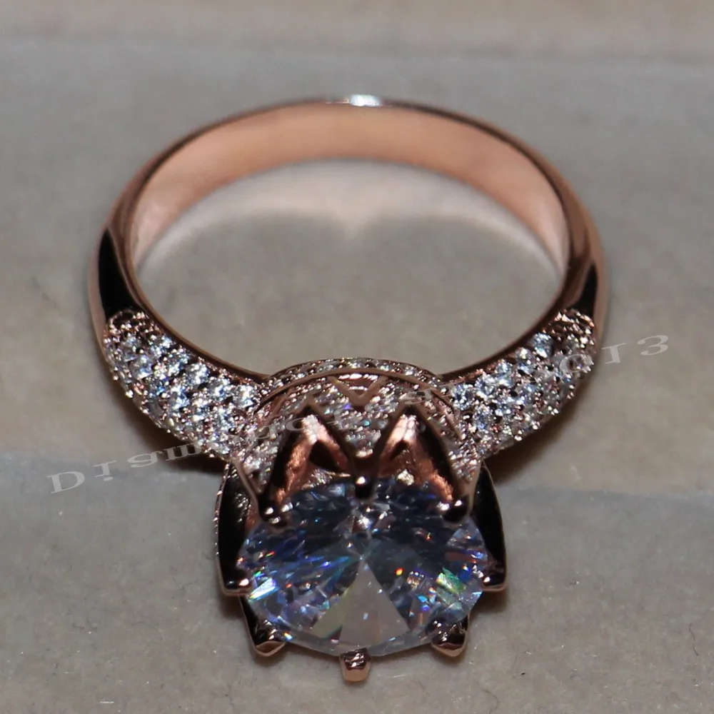 Роскошные ювелирные изделия 8ct Пасьянс роскошные 925 серебро 11 мм Большой AAA CZ имитация камней обручальное кольцо Корона из розового золота женское кольцо Size5-11