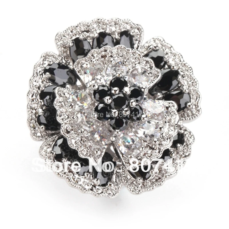 Fashion Trendy Black Crystal And White Crystal 925 Silver Ring R917 Sz 6 7 9