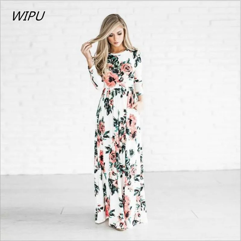 

S-3XL Summer Long Dress Floral Print Boho Beach Dress Tunic Maxi Dress Women Evening Party Dress Sundress Vestidos de festa