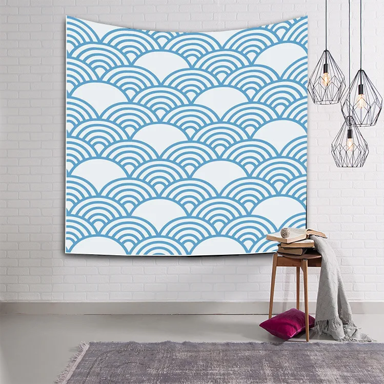 Гобелен в полоску с принтом морской волны, настенный большой синий гобелен, тканевый Декор, одеяло, коврик для йоги, пляжное одеяло, 150x130 см - Цвет: H