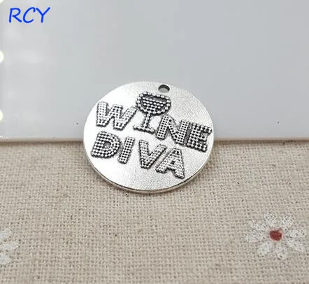 Top Qualität 5 Teile/los 25mm Runde Disc Brief Gedruckt wein diva charme wein charme für schmuck machen