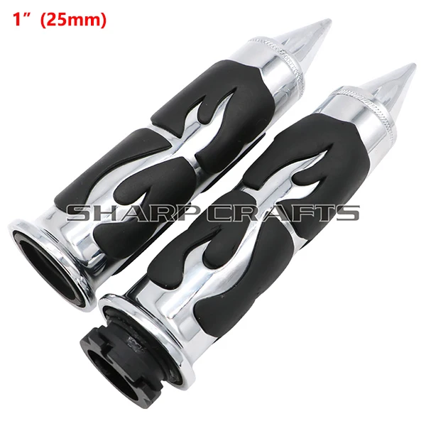 Billet Rubber 22mm Spike Handlebar Grips For Honda Suzu Kawasaki Yamaha chromed