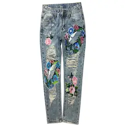 Джинсы для женщин отверстие сезон: весна-лето для бисер embroidere длина лодыжки худые узкие джинсы