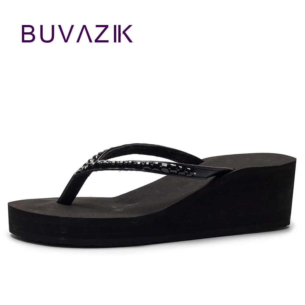 

2018 Summer New Wedges women's Flip Flops bling Shoes woman High-heeled Sandals Sequins Antiskid Platform Women Sandal black