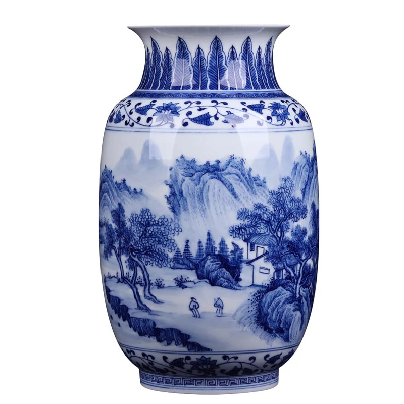 HIUHIU Hand-Painted Blue and White Milk jug vase New Chinese Decoration vase Decoration Creative Blue and White Porcelain,Small Size 