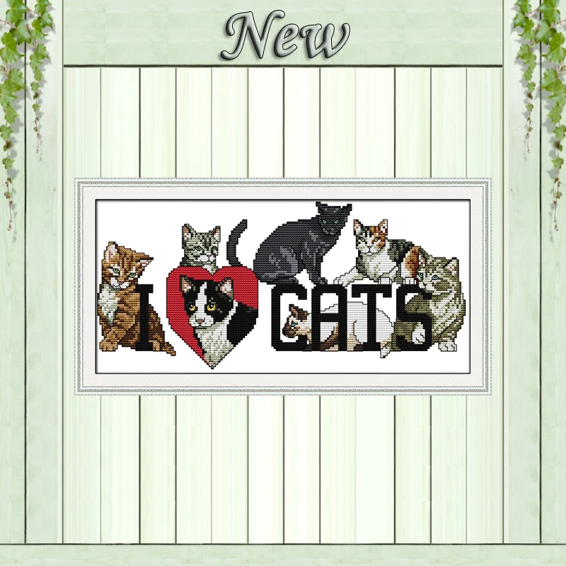 I LOVE cats Animal Decor Drawing painting Counted printed on canvas DMC 14CT 11CT DIY Cross Stitch Needlework kit Embroidery Set | Дом и сад