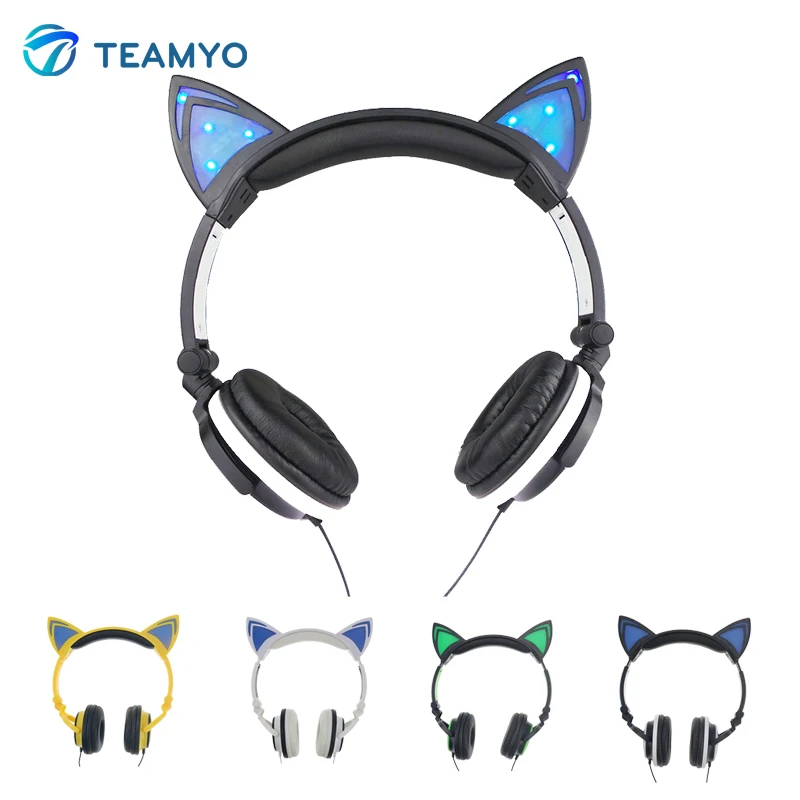  1Pcs Foldable Flashing Glowing Cat Ear Headphones Gaming Headset Earphone With LED Light For PC Laptop Computer Mobile Phone MP3 