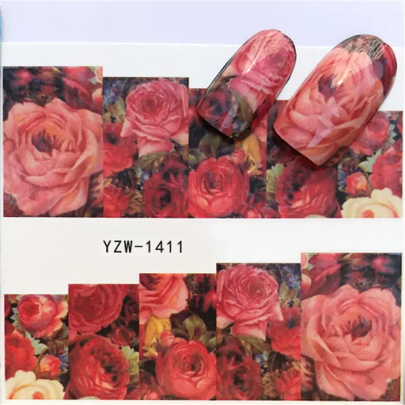 Водные Наклейки для ногтей переводные наклейки для ногтей Водные Наклейки для красоты Цветы Дизайн ногтя маникюрные наклейки для ногтей декоративные инструменты - Цвет: YZW-1411