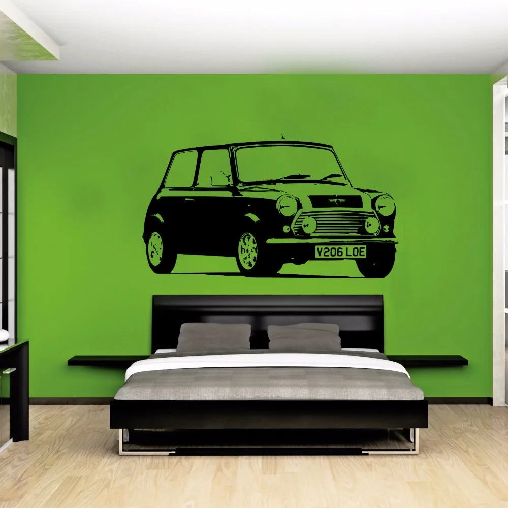 Большой автомобиль Mini Cooper классический настенный стикер для спальни наклейка