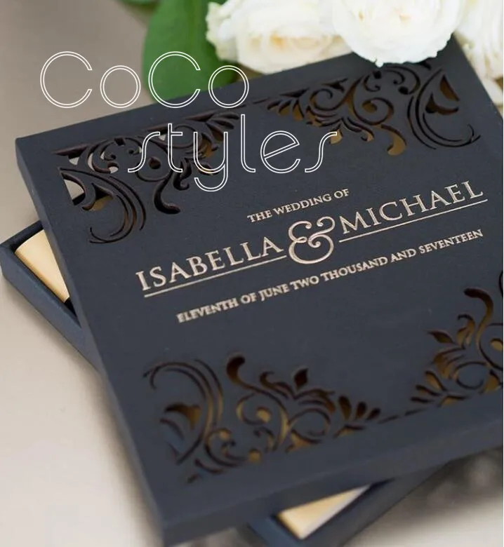  Cocostyles vintage gold foiling laser cut boxed invitation card for classical wedding party - 32878404026