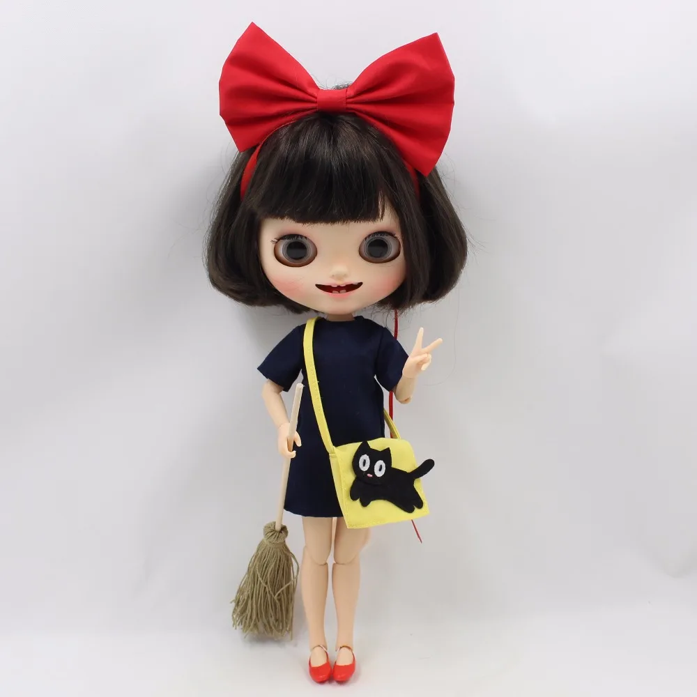 Neo Blythe Doll Kiki Halloween Dress with Yellow Bag, Bow Hairband & Red Shoes 4