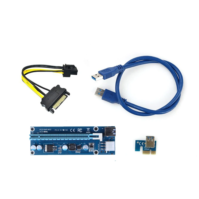 PCI-E PCI E Express 1X to 16X Riser Card+ USB 3,0 кабель-удлинитель SATA 15 Pin-6Pin кабель питания 60 см для майнинга биткоина