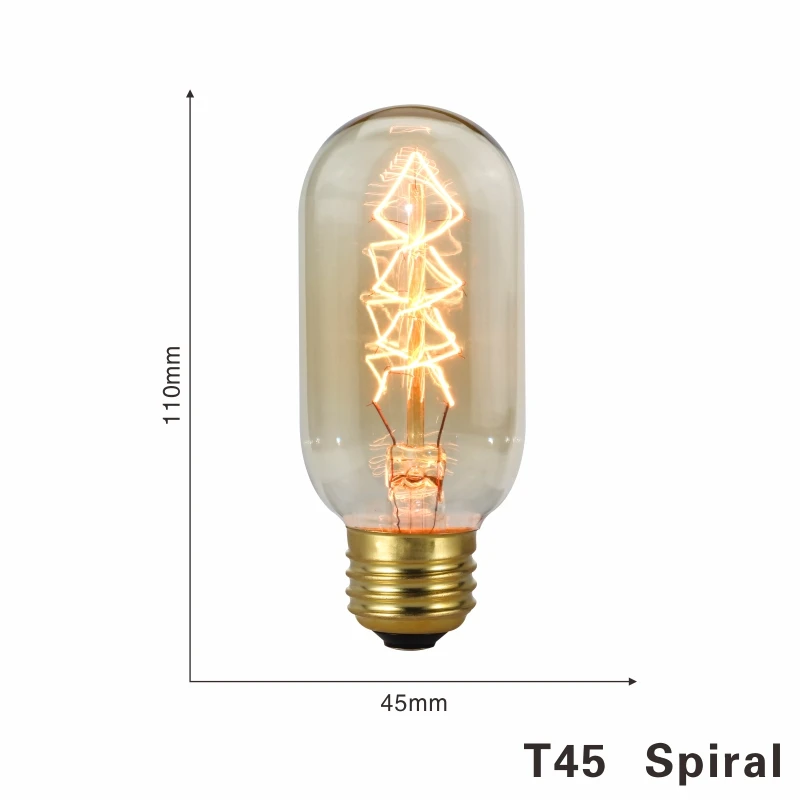 LARZI ретро Edison LED светильник лампочка E27 220 В 40 Вт A19 A60 ST64 T10 T45 T185 G80 G95 нити Винтаж ампулы лампа накаливания со стеклянным колпаком - Цвет: T45 spiral