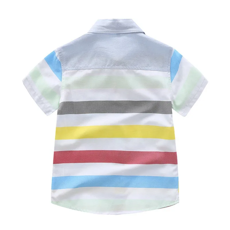 Summer Boys Cute Striped Shirts Kids Boy Cotton Short Sleeve Turn-down Collar Buttoned Casual Tees School Children Clothing 1-5Y