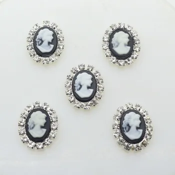 

New 10pcs/set 20*16MM Oval Diamond Beauty Head Buttons Flatback Brooch Crystal for Wedding Bouquet Child Hair Ribbon Decorative