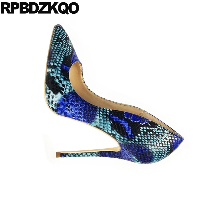 12cm 5 Inch Blue Big Size Women High Heels Quality Designer Shoes Stiletto  10 42 8cm Exotic Dancer Pointed Toe Pumps Snakeskin - Pumps - AliExpress