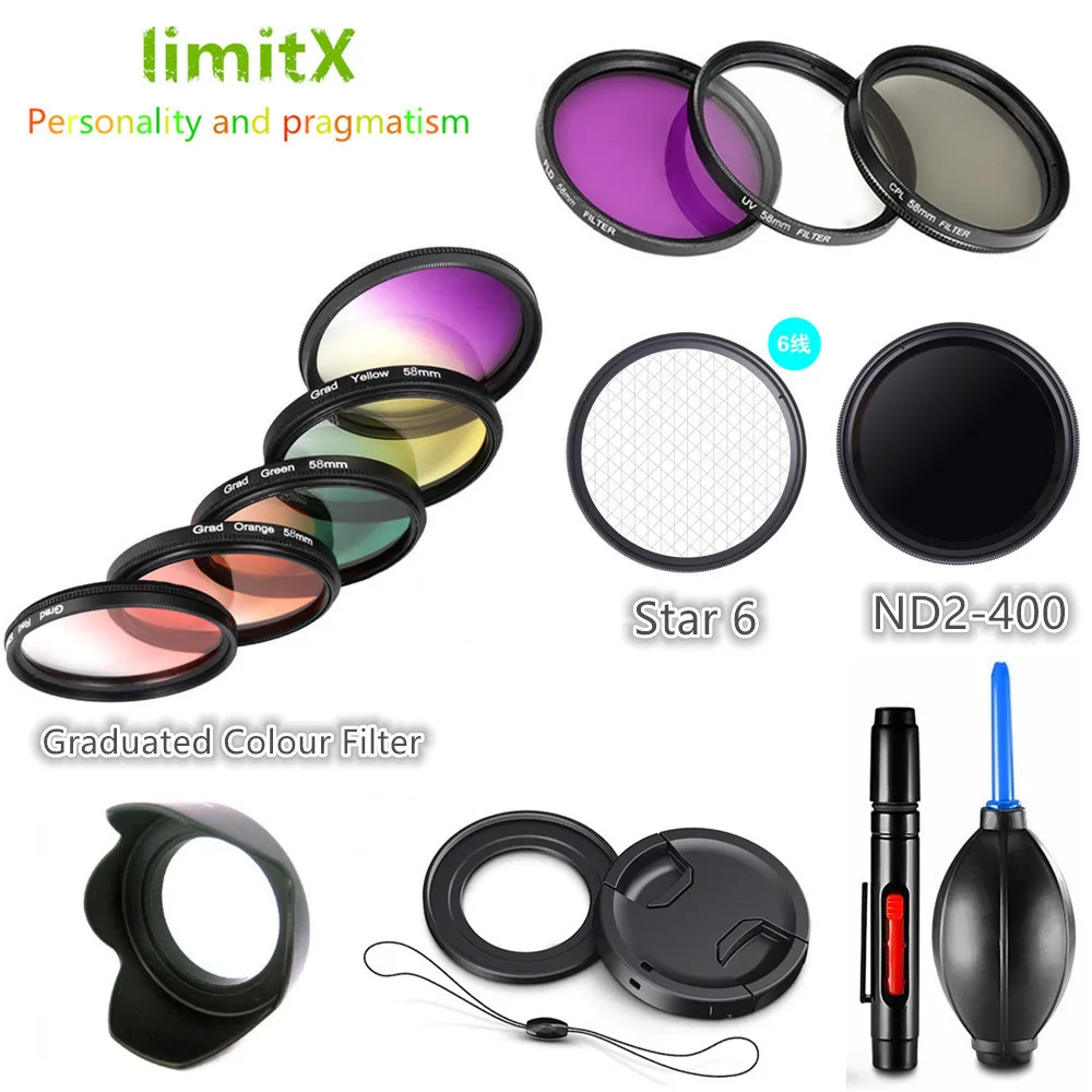 

Filter set UV CPL ND FLD Graduated Colour Star & Adapter Ring & Lens Hood Cap Cleaning Pen for Canon G5X G7X Mark III II Camera