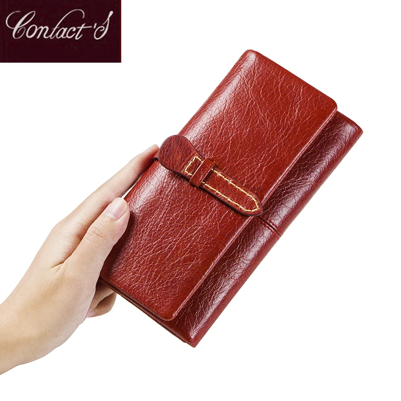 Longas para Senhoras Bolsa de Moeda Bolsa de Dinheiro com Suporte do Telefone Contato Wallet Carteira Feminina Moda Couro Genuíno Carteiras Zíper s
