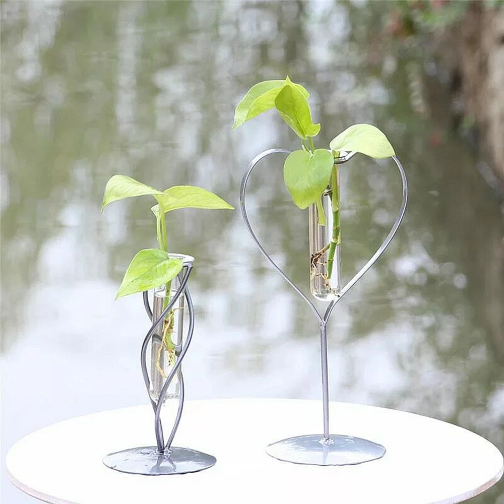 

Terrarium Hydroponic Plant Vases Alloy Metal Frame Vases Mini Borosilicate Glass Test Tube Vases Home Table Desk Decoration 1pc
