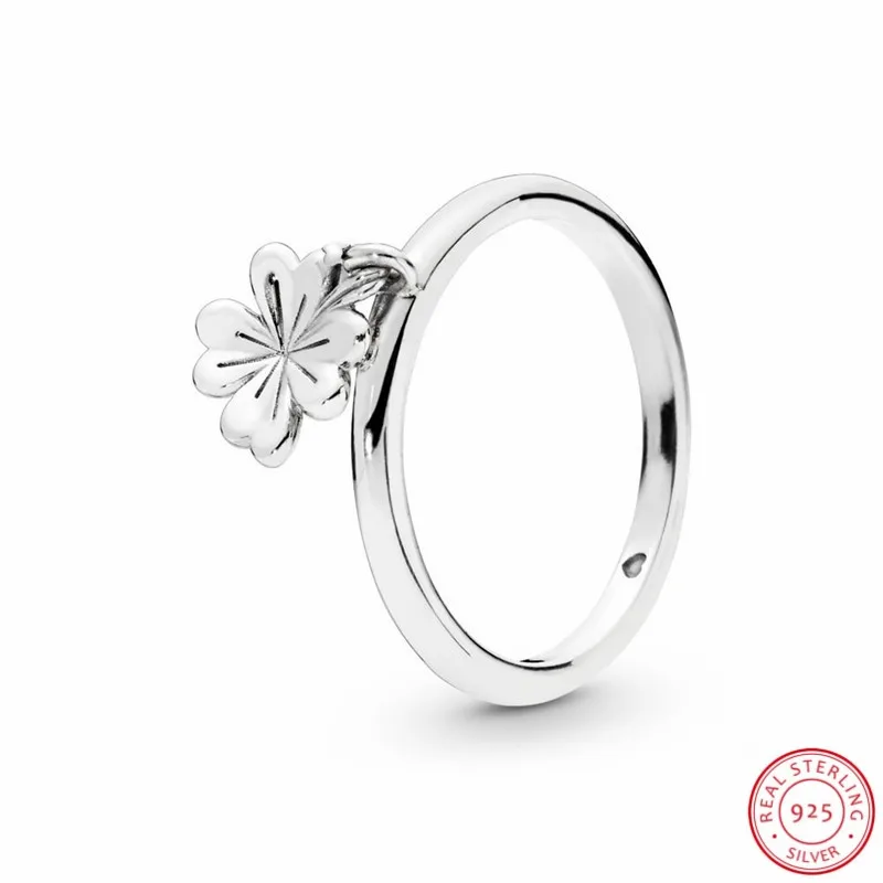 

Silver 925 Lucky Hanging Clover Finger Rings for Women Wedding Jewelry Feature Deocrative lines on four-leaf colver FLR200
