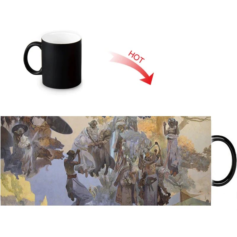 12 унций Alphonse Mucha Work Heat Reveal волшебная кружка изменение цвета кофе молочный чай
