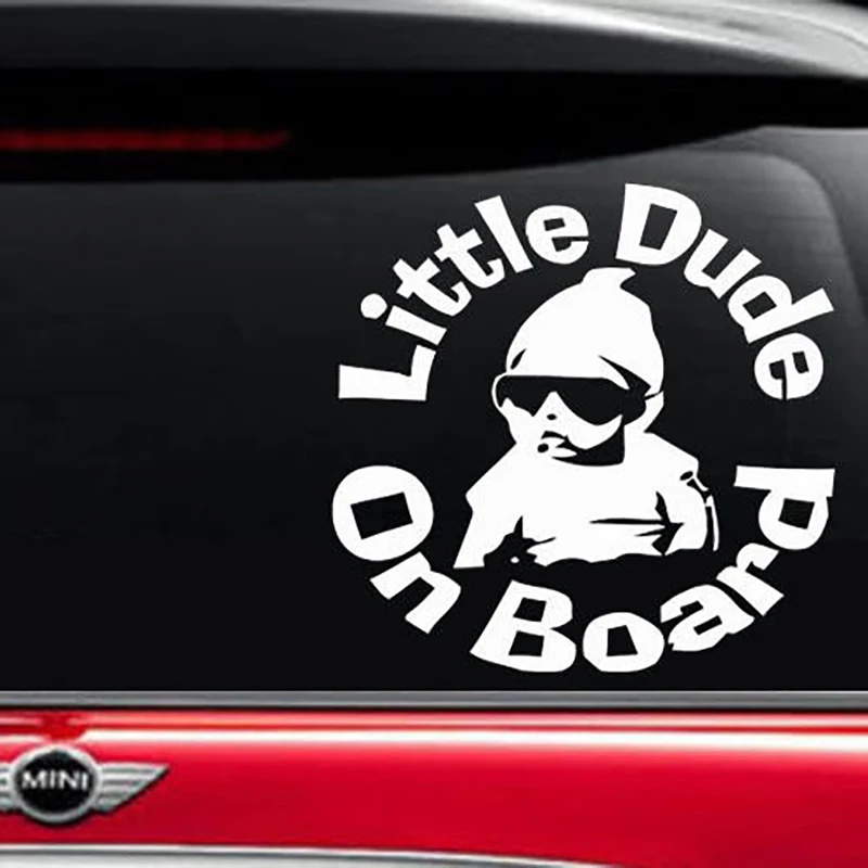 Funny Baby Car Sticker Little Dude On Board Car Window Bumper Checkered Flags Windshield Sticker Waterproof Decal