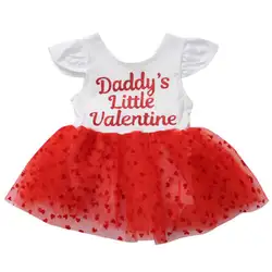 Модный папа Валентина детская одежда для новорожденных девочек боди красный хлопок Вечерние летнее платье Кружево