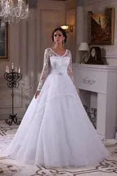 2017 Сексуальная Сшитое vestido де noiva A-Line С Длинным Рукавом Свадебные Платья Кружева vestidos де noiva