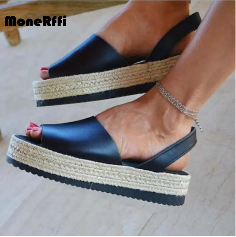

MoneRffi Women Platfrom Sandals 2019 Woven Flat Sandals Women Roman Summer Beach Shoes Casual Ladies Sandals