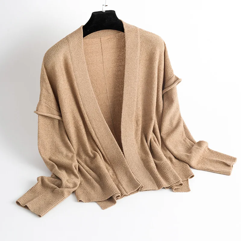 

2018 Autumn New Solid Color Short Women's Knit Cardigan Unbuttoned Long Sleeve Jacket Fashion Joker Top