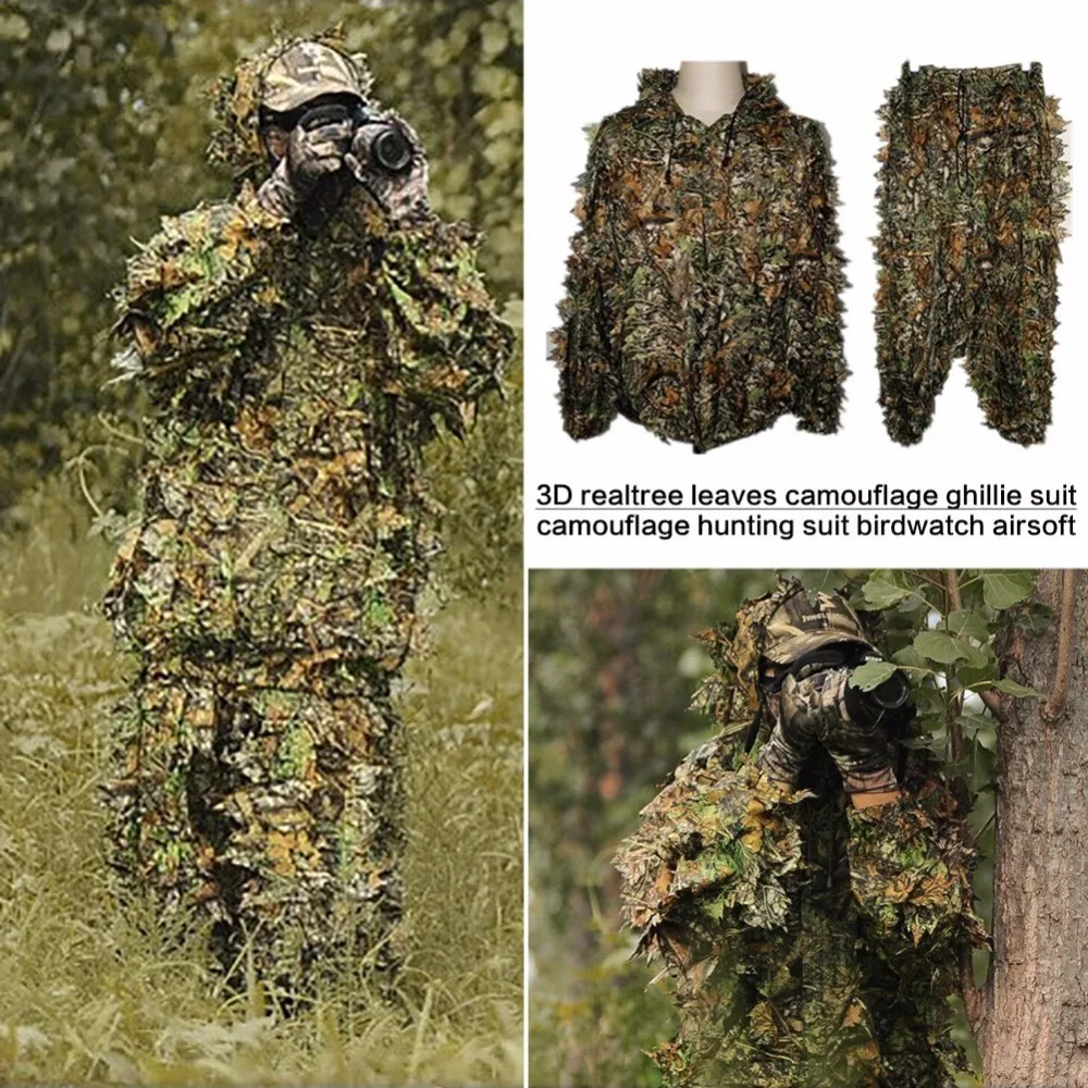 Охота Ghillie костюм 3D бионический камуфляж лист джунгли лес наблюдение за птицами
