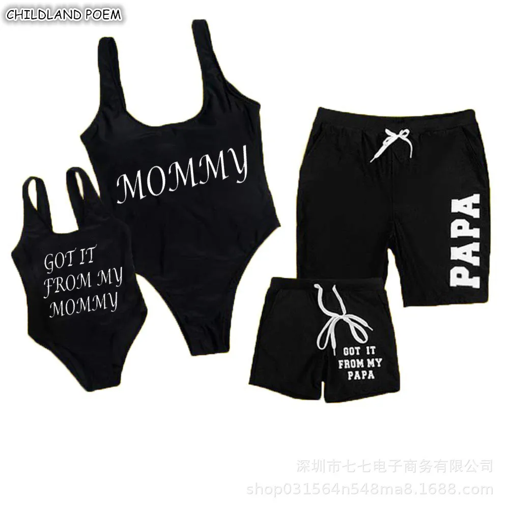 Одинаковые купальники для семьи; купальник для мамы и дочки с надписью «Mommy And me»; одежда для мамы и дочки; одежда для купания для папы и сына; пляжные шорты - Цвет: Черный