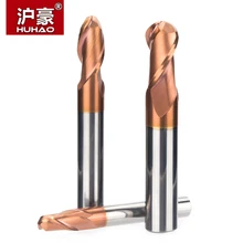 HUHAO 1PC HRC55 fraise en carbure de tungstène Ultrafine outil de CNC revêtement en alliage fraise en bout 2 cannelures fraise à billes pour l'acier cuivre